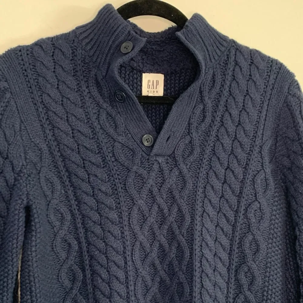 GAP boys XL Dark Blue Cable Knit Crewneck Sweater wool blend